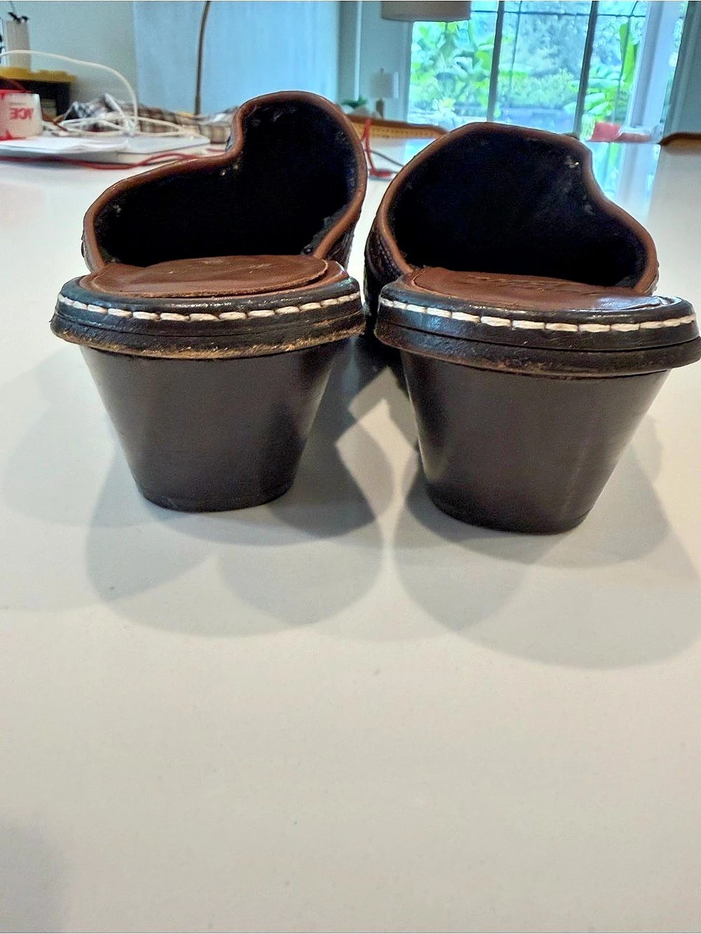 vintage Tony Lama Embroidered Leather-Style Mules in Brown with silver rose heel - Picture 4 of 6